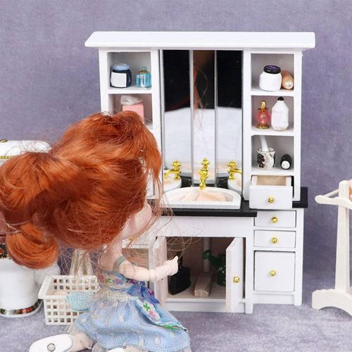 1/12 Doll House Miniature Cupboard Wash Basin Sink Cabin