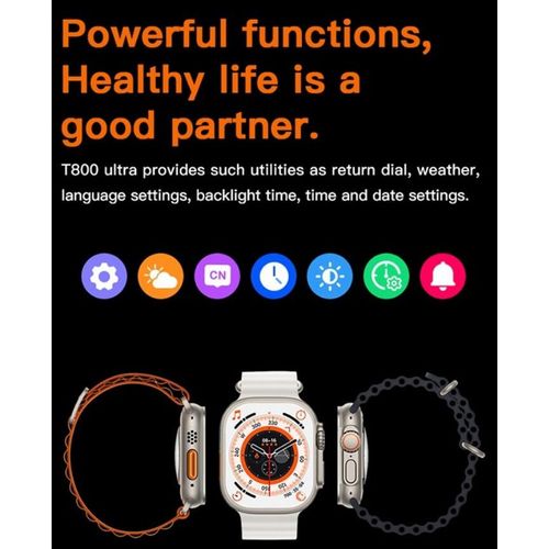 T800 Ultra Smart Watch 1.99 inch Infinite Display,Bluetooth Calling,Heart Rate Tracking, Sports Features-Black