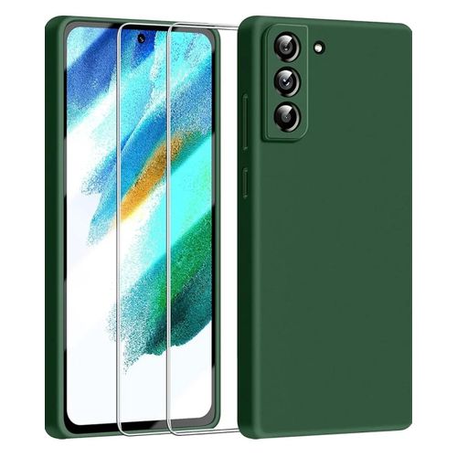 Samsung Galaxy S21 Luxury Soft Rubber Liquid Silicone Skin Touch Feel Cover Case With Full Glue Screen Protector Green