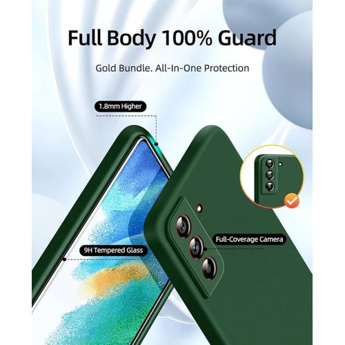 Samsung Galaxy S21 Luxury Soft Rubber Liquid Silicone Skin Touch Feel Cover Case With Full Glue Screen Protector Green