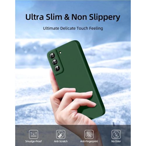 Samsung Galaxy S21 Luxury Soft Rubber Liquid Silicone Skin Touch Feel Cover Case With Full Glue Screen Protector Green