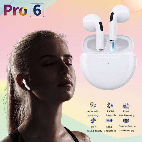 Original Air Pro6 TWS Bluetooth Headset Wireless Earphones Touch Control Stereo  Earphones White