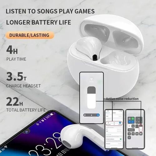 Original Air Pro6 TWS Bluetooth Headset Wireless Earphones Touch Control Stereo  Earphones White