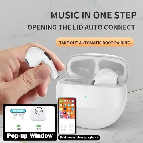Original Air Pro6 TWS Bluetooth Headset Wireless Earphones Touch Control Stereo  Earphones White