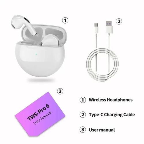 Original Air Pro6 TWS Bluetooth Headset Wireless Earphones Touch Control Stereo  Earphones White