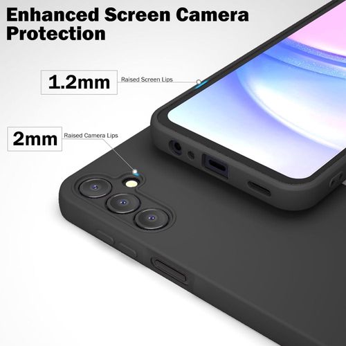 Samsung Galaxy A55 5G Case with 2 Pack Screen Protector, Liquid Silicone with Soft Anti-Scratch Microfiber Lining Shockproof Protective Cover-Black