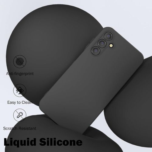 Samsung Galaxy A55 5G Case with 2 Pack Screen Protector, Liquid Silicone with Soft Anti-Scratch Microfiber Lining Shockproof Protective Cover-Black