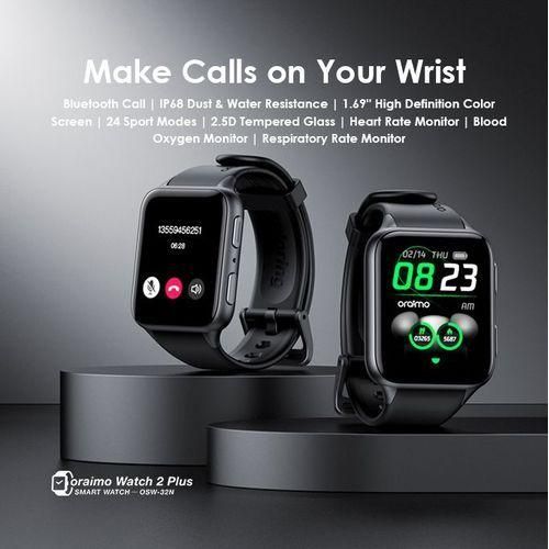 Oraimo Watch 2 Plus Calling Smart Watch IP68 Resistance HRM SpO2 Monitor - Black