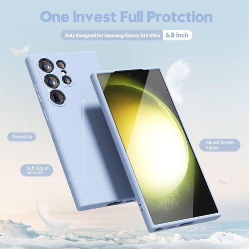 Samsung Galaxy S23, S23 Plus, S23 Ultra Phone Case Liquid Silicone, Cute Thin Slim Soft Rubber TPU Smooth Gel Cover-Sky Blue