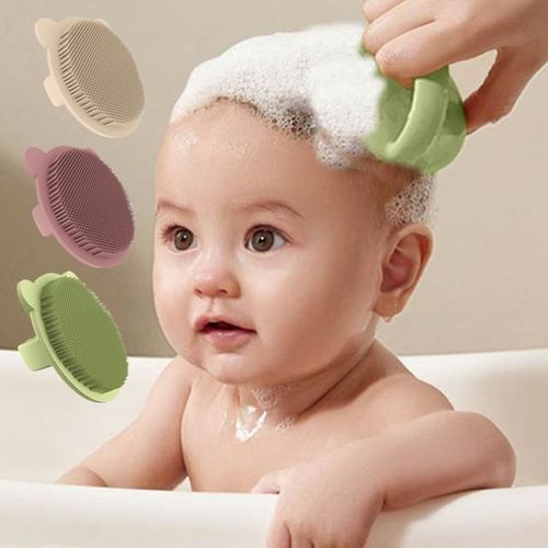 Safety Silicone Baby Bath Brush Newborn Scalp Massage Brush Boys Girls Bathing Shampoo Brush Wet And Dry Hair Scrubber Brush