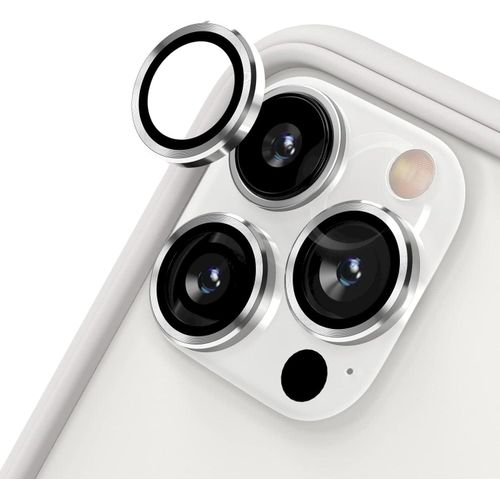 IPhone 11 12 13 14 Mini Pro Max Camera Lens Protector, Premium Tempered Glass Aluminum Rim Camera Lens Screen Protector-Silver