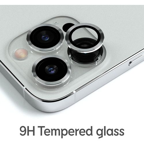 IPhone 11 12 13 14 Mini Pro Max Camera Lens Protector, Premium Tempered Glass Aluminum Rim Camera Lens Screen Protector-Silver