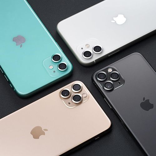 IPhone 11 12 13 14 Mini Pro Max Camera Lens Protector, Premium Tempered Glass Aluminum Rim Camera Lens Screen Protector-Silver