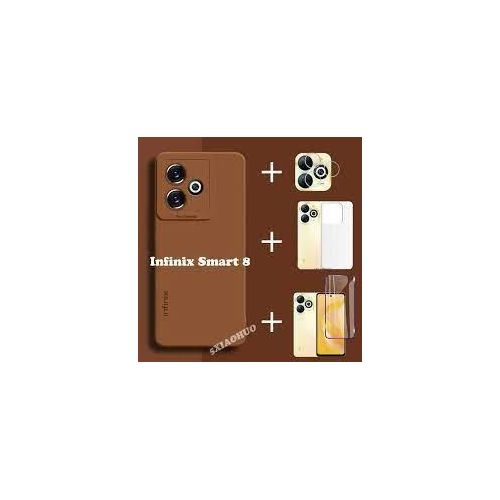 Infinix Smart 2, 3, 4, 5, 6, 7, 8 HD Plus Rubber Protective Phone Case With Lanyard, Slim Thin Soft Shockproof Cover - Brown