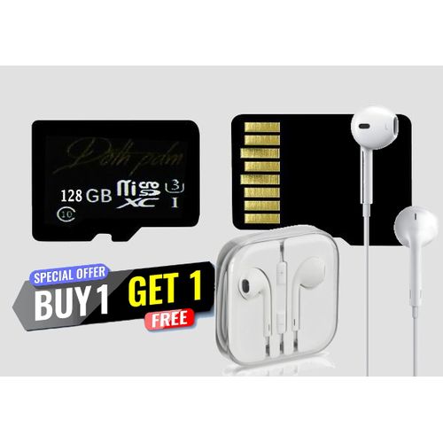 Black 128GB High Speed Memory SD Card + Free Wired Earphones