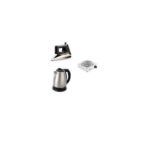 2L Electric Kettle, Flat Iron & Single Coil Hotplate - Silver