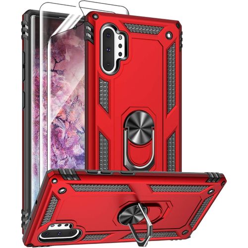 Samsung Galaxy Note 10, Note 10 Plus, Note 20, Note 20 Plus Ultra Case With Military-Grade Metal Ring Holder Stand Drop Tested Shockproof Cover Case -Red