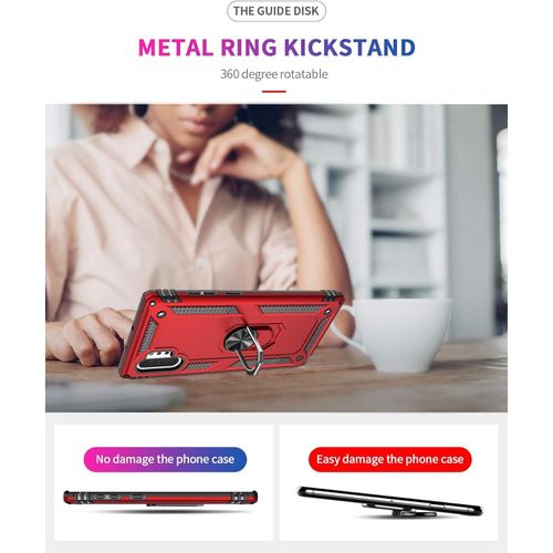 Samsung Galaxy Note 10, Note 10 Plus, Note 20, Note 20 Plus Ultra Case With Military-Grade Metal Ring Holder Stand Drop Tested Shockproof Cover Case -Red