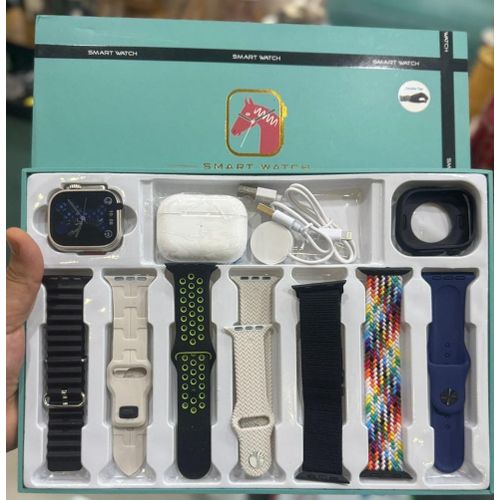 Ultra Max Suit Smartwatch 7+1+1 With Seven Straps,Watch Screen Guard And Free Bluetooth Airpods - Multi colour