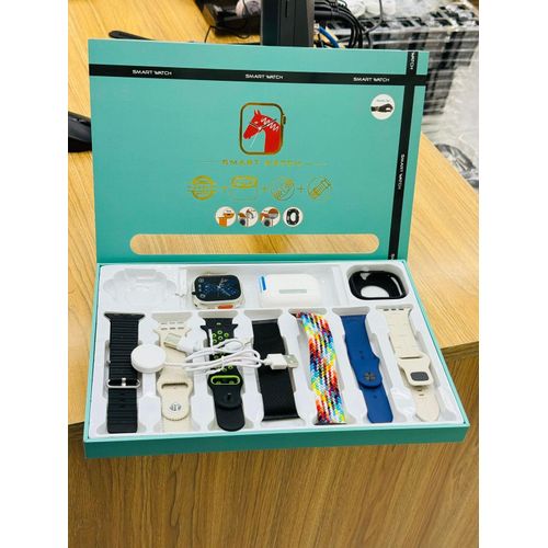 Ultra Max Suit Smartwatch 7+1+1 With Seven Straps,Watch Screen Guard And Free Bluetooth Airpods - Multi colour