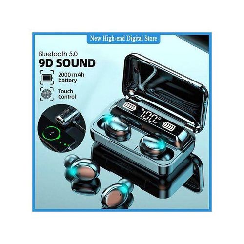 TWS True Wireless Earbuds F9 With Power Bank - Black