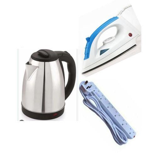 Original 2L Electric Kettle, Steam Flat Iron, & Power King 6 Way - Silver