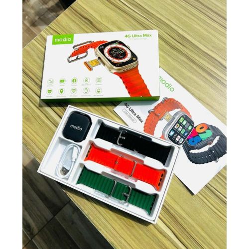 Modio 4G Ultra MAX SIM Powered Smart Watch with 4GB RAM and 64GB Internal Memory - with 3 Strap -Multicolor