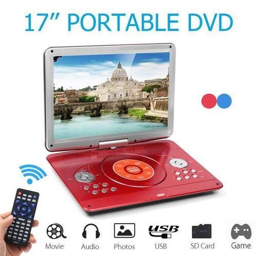 17'' Portable Car Rechargeable DVD Player Remote Control 270° Rotation Screen BlueRed Red red
