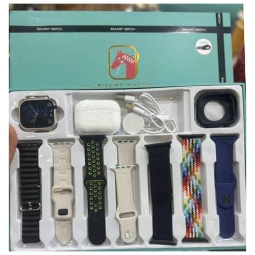 I20 Ultra Max Smartwatch with Airpods Pro And 7 Straps (10 in 1) Smart Watch Guard - Multi-colour