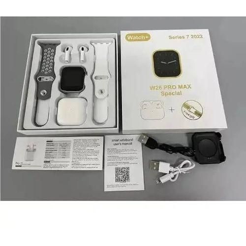 W26 Pro Max Smart Watch Plus Free Bluetooth AirPods 2in1- Black