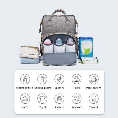 Diaper Bag Backpack with Baby Changing Station - Grey