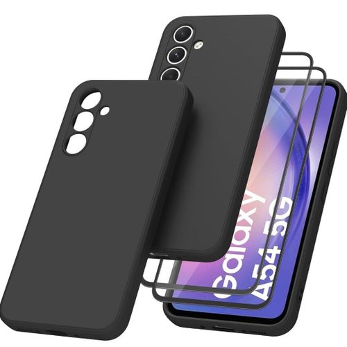 Samsung Galaxy A54 Luxury Soft Rubber Liquid Silicone Skin Touch Feel Cover Case With Screen Protector Black