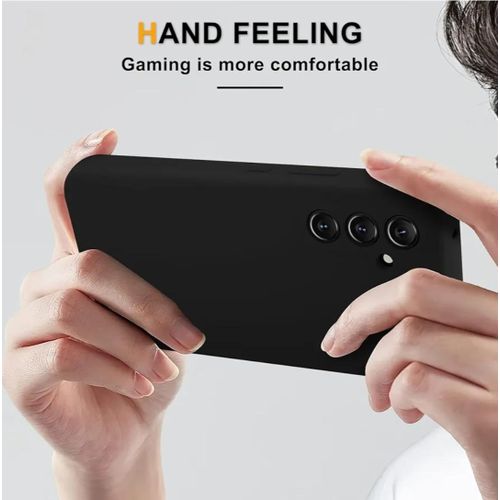 Samsung Galaxy A54 Luxury Soft Rubber Liquid Silicone Skin Touch Feel Cover Case With Screen Protector Black