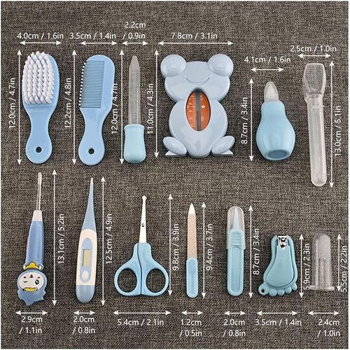 13 PCS Baby Healthcare and Grooming Kit including Thermometer, Feeder, Nasal Aspirator, Finger, Toothbrush Newborn Manicure Set Infant Nail etc... - Pink