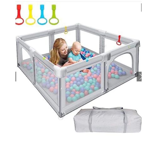 Extra Large Baby Playpen With Net On Four Sides-Gray