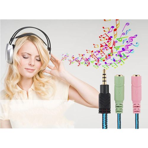 2pcs/Set 3.5mm Male To Female 1 To 2 Headphone Braided Y Splitter