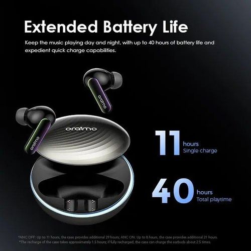 Oraimo SpaceBuds Hybrid ANC True Wireless Earbuds Customized Voice Prompt - Black