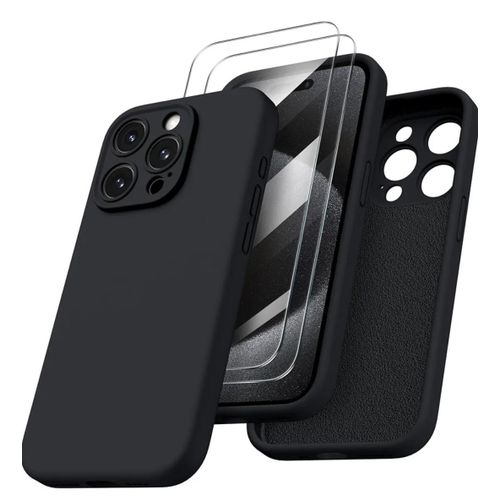 Universal Iphone 14 Pro Max Luxury Soft Rubber Liquid Silicone Skin Touch Feel Cover Case With Screen Protector Black