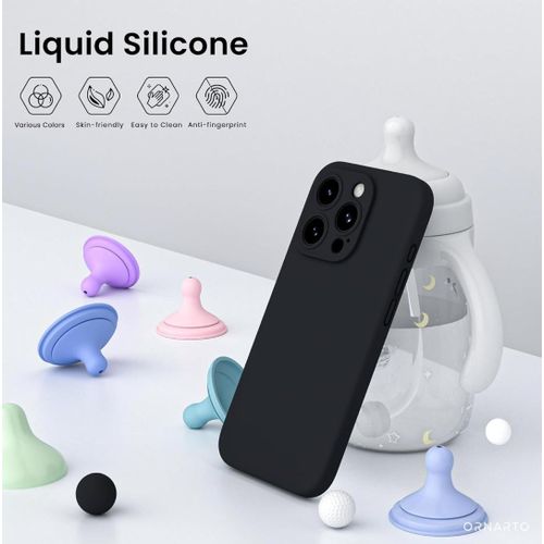 Universal Iphone 14 Pro Max Luxury Soft Rubber Liquid Silicone Skin Touch Feel Cover Case With Screen Protector Black