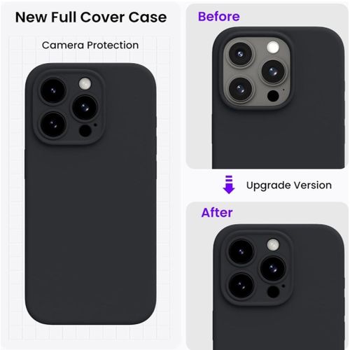 Universal Iphone 14 Pro Max Luxury Soft Rubber Liquid Silicone Skin Touch Feel Cover Case With Screen Protector Black