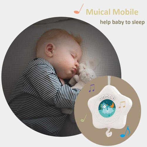 Baby Crib Mobile with Projrctor and Relaxing Music, Hanging Rotating Animals Rattles Nursery Gift Toy for Newborn 0-24 Months Boys and Girls