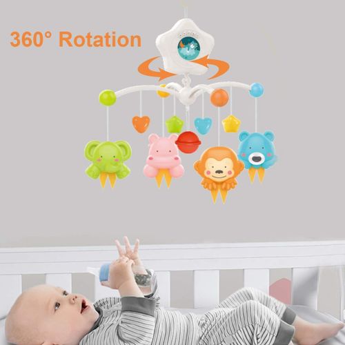 Baby Crib Mobile with Projrctor and Relaxing Music, Hanging Rotating Animals Rattles Nursery Gift Toy for Newborn 0-24 Months Boys and Girls