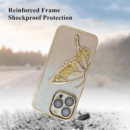 IPhone 11 12 13 14 Pro Max Case With Luxury Glitter Cute Butterfly Plating Design Phone Cases Camera Protection Shockproof Cover -Gold