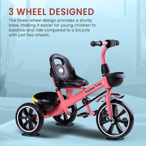 Baybee 2 In 1 Furitto Baby Tricycle For Kids, Baby Bicycle With Storage Space Adjustable Push Parental Handle, Rubber Wheels & Safety Belt Baby Kids Cycle Trikes Kids Tricycle Cycle Suitable For Kids 1.5 To 5 Years Boy Girl- Multicolor