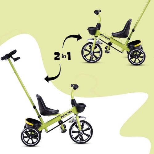 Baybee 2 In 1 Furitto Baby Tricycle For Kids, Baby Bicycle With Storage Space Adjustable Push Parental Handle, Rubber Wheels & Safety Belt Baby Kids Cycle Trikes Kids Tricycle Cycle Suitable For Kids 1.5 To 5 Years Boy Girl- Multicolor