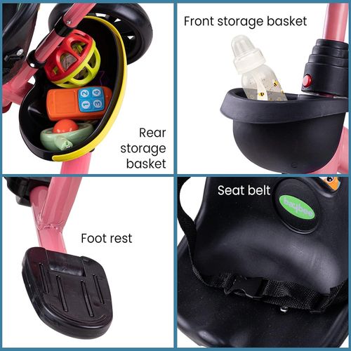 Baybee 2 In 1 Furitto Baby Tricycle For Kids, Baby Bicycle With Storage Space Adjustable Push Parental Handle, Rubber Wheels & Safety Belt Baby Kids Cycle Trikes Kids Tricycle Cycle Suitable For Kids 1.5 To 5 Years Boy Girl- Multicolor