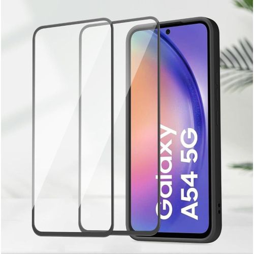 Samsung Galaxy A54 Soft Rubber Liquid Silicone Case Cover With Screen Protector Glass Black
