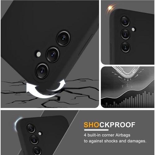 Samsung Galaxy A54 Soft Rubber Liquid Silicone Case Cover With Screen Protector Glass Black