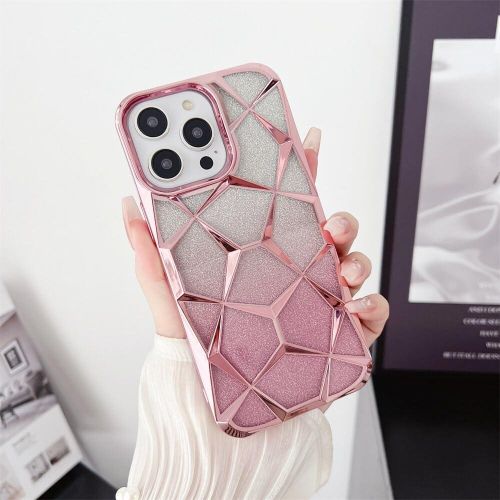 Apple IPhone 15 14 13 12 11 Pro Max Case (Transparent With Glitter Paper ) Electroplated Cover For Women Girl Soft Bling Sparkling Cases-Pink
