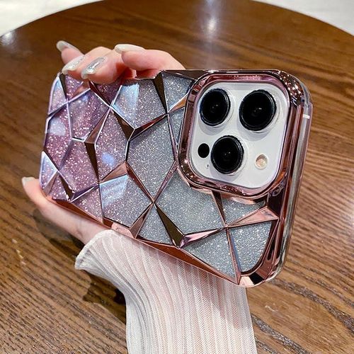 Apple IPhone 15 14 13 12 11 Pro Max Case (Transparent With Glitter Paper ) Electroplated Cover For Women Girl Soft Bling Sparkling Cases-Pink